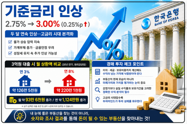 기준금리 다시 3%…경매투자, 금리보다 중요한 것은 ‘부동산을 보는 눈’ 기준금리 다시 3%…경매투자, 금리보다 중요한 것은 ‘부동산을 보는 눈’