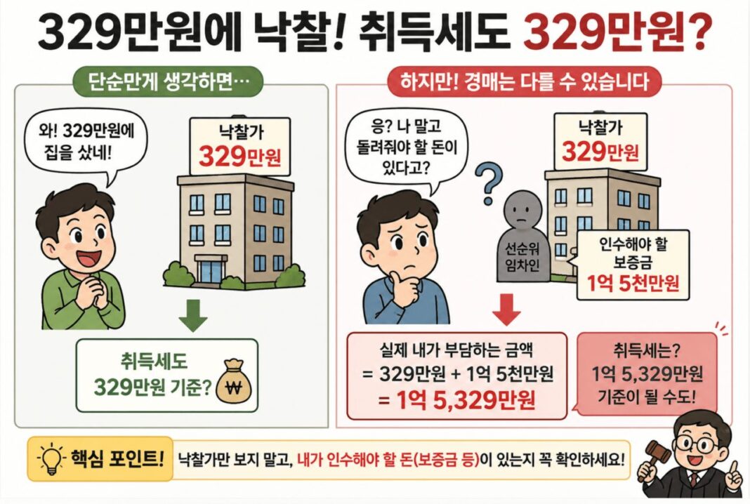 2억3,800만원 집을 329만5천원에 낙찰…취득세도 329만원 기준으로 낼까? 2억3,800만원 집을 329만5천원에 낙찰…취득세도 329만원 기준으로 낼까?