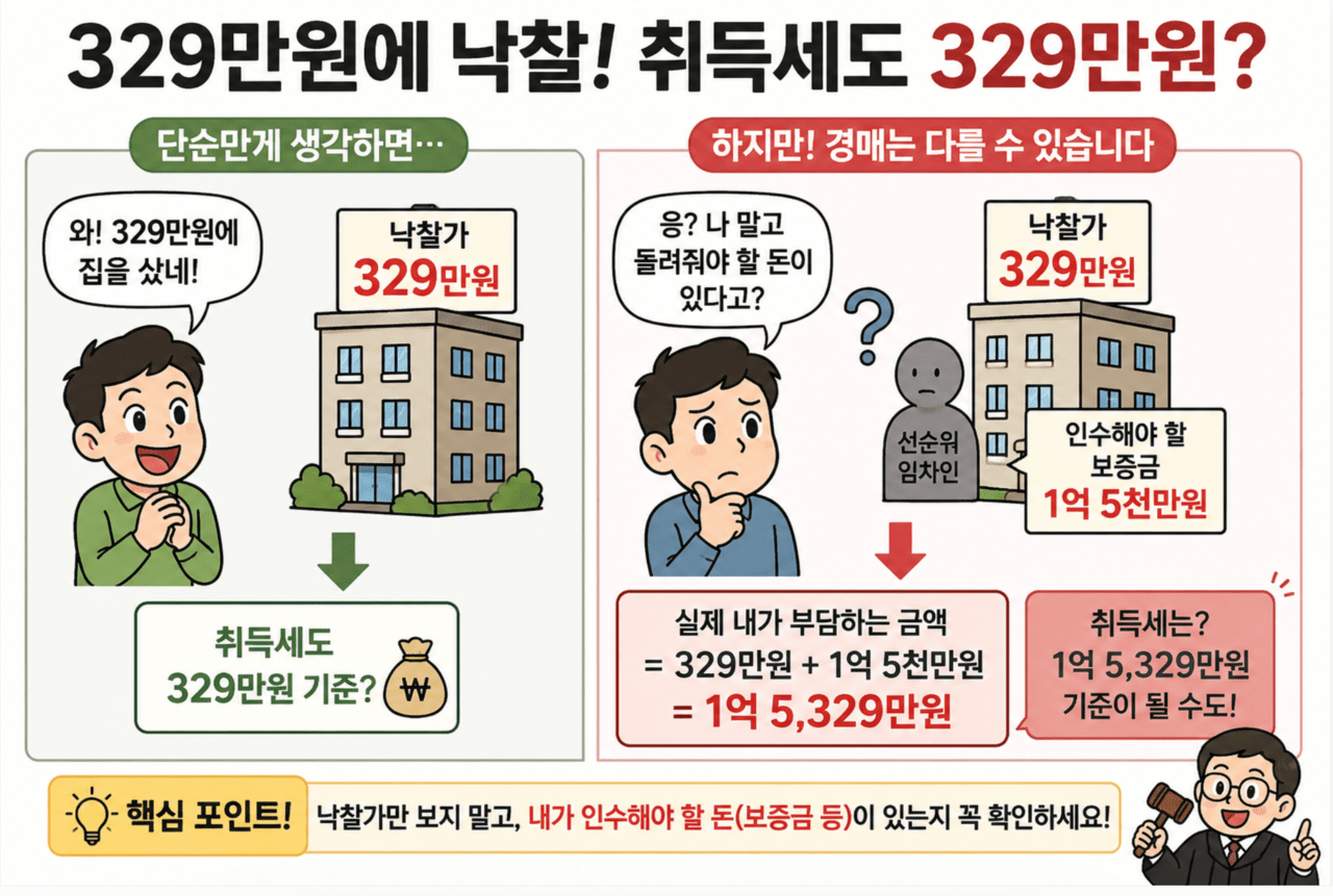 2억3,800만원 집을 329만5천원에 낙찰…취득세도 329만원 기준으로 낼까? 2억3,800만원 집을 329만5천원에 낙찰…취득세도 329만원 기준으로 낼까?